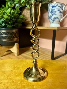 Vintage Brass Double Helix Spiral Candlestick Holder 7.5"
